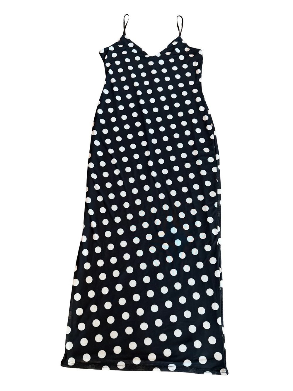 AFRM Black White Polka Dot Maxi Dress Side Slit V Neck Spotted Large Women's NWT